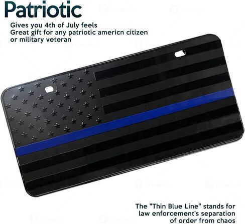 Zone Tech USA American Flag License Car Tag Plate with Thin Blue Line Thick Durable Embossed Monochrome Novelty Great American Pledge of Allegiance in Kuwait