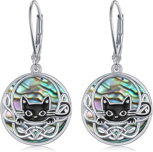 Black Cat Earrings 925 Sterling Silver Cute Black Cat Dangle Earrings for Cat Lovers Black Cat Gifts for Women in Kuwait