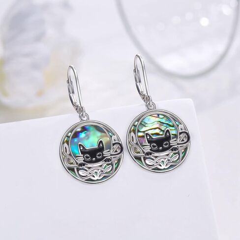 Black Cat Earrings 925 Sterling Silver Cute Black Cat Dangle Earrings for Cat Lovers Black Cat Gifts for Women in Kuwait