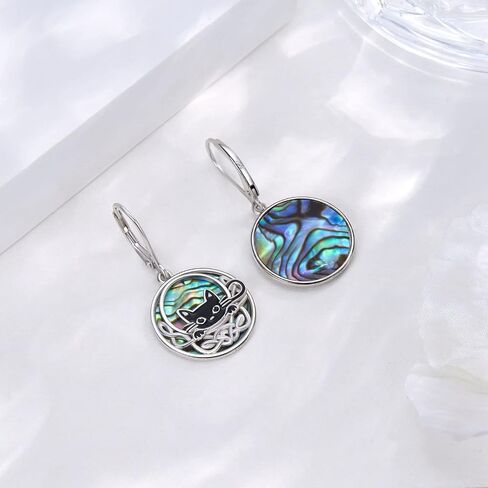 Black Cat Earrings 925 Sterling Silver Cute Black Cat Dangle Earrings for Cat Lovers Black Cat Gifts for Women in Kuwait