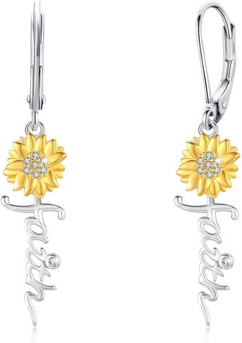 Sunflower Faith Earrings 925 Sterling Silver Faith Cross Hoop Huggie Hypoallergenic You Are My Sunshine Christian Earring Jewelry for Women in Saudi Arabia