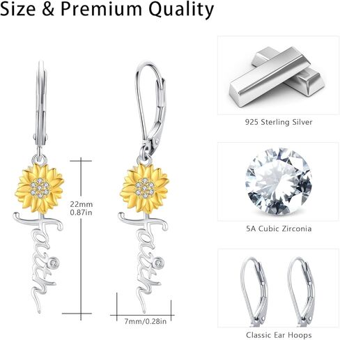 Sunflower Faith Earrings 925 Sterling Silver Faith Cross Hoop Huggie Hypoallergenic You Are My Sunshine Christian Earring Jewelry for Women in Saudi Arabia