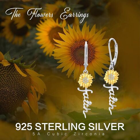 Sunflower Faith Earrings 925 Sterling Silver Faith Cross Hoop Huggie Hypoallergenic You Are My Sunshine Christian Earring Jewelry for Women in Saudi Arabia