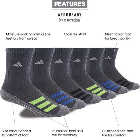 جوارب Adidas للأطفال للأولاد والبنات مبطنة بزاوية مخططة (6 أزواج) in Kuwait