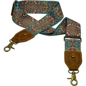 LaViePool Purse Straps Replacement Crossbody Guitar Straps for Handbags Cowhide Genuine Leather Ends Embroidered Shoulder Strap Jacquard Woven (Brown)
