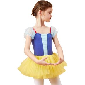 Daydance Puff Short Sleeve Princess Tutu Skirt Leotards for Toddler Girls Ballet, Boat Neck Dance Dress