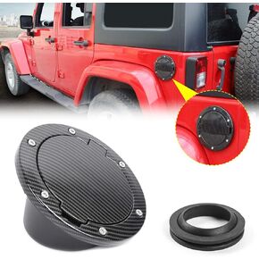 JeCar Fuel Door Cover Aluminum Alloy Gas Cap Cover Exterior Accessories for 2007-2018 Jeep Wrangler JK & Unlimited, Carbon Fiber Texture