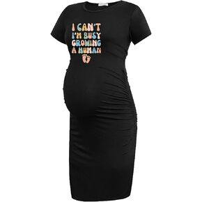 EAST KNITTING Women's Maternity Funny Saying Print Short Sleeve Dress for Summer Pregnancy Announcement Clothing