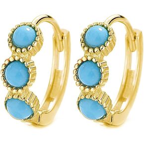 Kokoma Round Turquoise Small Hoop Earrings 925 Sterling Silver for Women Girls Minimalist Huggie Hoops Cartilage Earrings Hypoallergenic Ear Jewelry