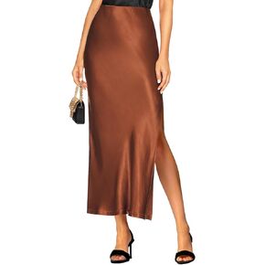 Women's 2024 Summer Satin Maxi Skirts High Waisted Fall Silk Casual A-Line Cocktail Party Long Skirt