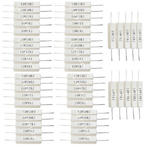 Cement Resistor,Ltvystore 50Packs 10W 1Ohm 5Ohm 10 Ohm 15Ohm 30Ohm Wound Fixed Ceramic Cement Resistors Resistance