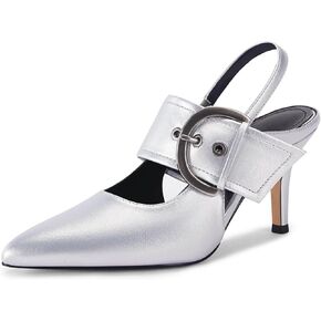 Coutgo Womens Slingback Pumps Closed Pointed Toe High Heels Belt Buckle Strap Dressy Work Shoes
