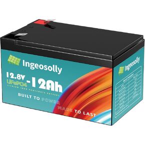 12V 12Ah Lithium LiFePO4 Deep Cycle Battery, 4000+ Cycles Lithium Iron Phosphate Rechargeable Battery for Small UPS, Power Wheels, Fish Finder, Toys, Camping, Scooters and More(Smart BMS)