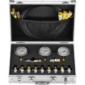 VEVOR Hydraulic Pressure Test Kit, 10/100/250/400/600bar, 5 Gauges 13 Test Couplings 14 Tee Connectors 5 Test Hoses, Hydraulic Gauge Kit with Sturdy Carrying Case, for Excavator Construction Machinery in Kuwait