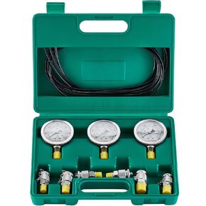 VEVOR Hydraulic Pressure Test Kit, 10/100/250/400/600bar, 5 Gauges 13 Test Couplings 14 Tee Connectors 5 Test Hoses, Hydraulic Gauge Kit with Sturdy Carrying Case, for Excavator Construction Machinery