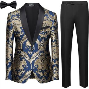Men's Suit 2 Piece Floral Paisley Regular Fit Tuxedo Suits for Men Dinner Party Jacket Pants Set