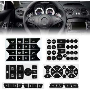 Dash Button Repair Kit Fit for Mercedes Benz C Class CLS C218 SLK GLK350 W172 W204 W212 W218 W207 Steering Wheel AC Window Radio Number Door & Air Conditioner Repair Sticker Kit, Black