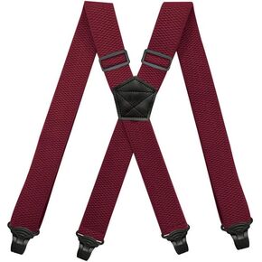 BaronHong Airport Friendly Suspenders,NO buzz Plastic 4 Clips 1.5 inch Fully Elastic Braces with Leather Patch Ski Suspenders