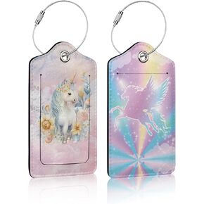 2 Pack Luggage Tag for Suitcase,PU Leather Suitcase Tags Identifiers with Privacy Name Address Labels and Durable Steel Loop for Women Men Travel Summer Beach Palm Tree