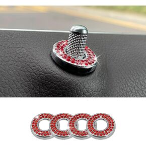 4 Pack Bling Car Inner Door Lock Covers, Rhinestones Pull Rod Bolt Stickers, Automotive Interior Car Door Lock Pin Caps for C Class C200L GLC260 C260L (White)