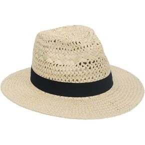 Summer Straw Sun Hat, Wide Brim Fedora Panama Beach Hats for Men and Women