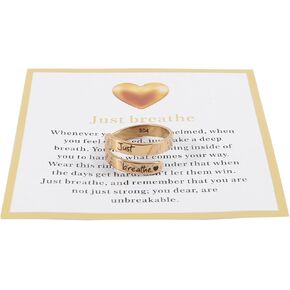Dainty Just Breathe Ring for Women, Inspirational Engraved Heart Stainless Steel Open Ring Encouragement Daily Motivation Love Yourself Jewelry Gift