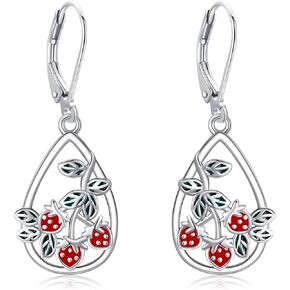 Strawberry Earrings 925 Sterling Silver Strawberry Dangle Earrings Strawberry Jewelry Gifts for Women