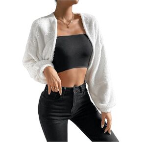 Verdusa Women's Long Sleeve Bolero Shrug Open Front Drop Shoulder Fuzzy Crop Cardigan