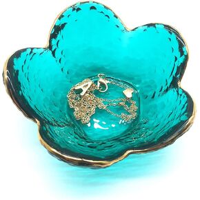 Flower Ring Dish Jewelry Tray, Glass Jewelry Dish Tray, Aesthetic Room Decor Small Trinket Dish, Nightstand Jewlery Ring Holder Dish, Bathroom Jewelry Plate Bowl for Rings Earrings Wife Gift