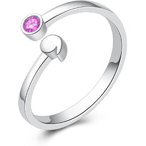 925 Sterling Silver Birthstone Semicolon Rings Adjustable Stackable Ring Jewelry Gifts for Women Teen
