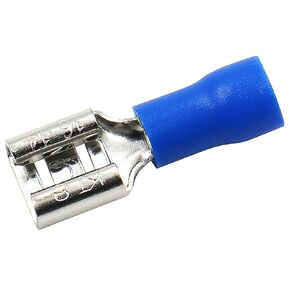 Baomain 1/4" Female Quick disconnects Vinyl Insulated Spade Wire Connector Electrical Crimp Terminal 16-14 AWG 6.3mm FDD 2-250 Blue Pack of 100