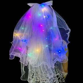 JAKAWIN Light Up Bowknot Wedding Veil Tulle Bridal Shower Short Veils Bachelorette Party Hair Accessories for Women TS001