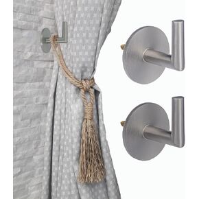Morden L Shaped Curtain Tiebacks，Curtain Hooks,Window Drapery holdbacks, Clothes, Coat, Hat and Towel Hooks，Set of 2,Black