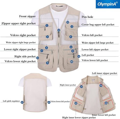 Mens Fishing Vest Safari Hiking Travel Photography with Multi Pocket Work Vest in Saudi Arabia