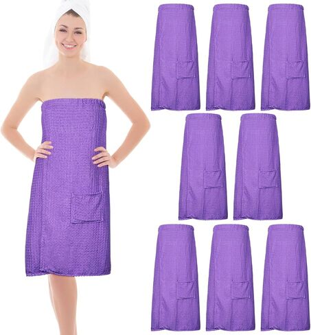 8 Pcs Waffle Body Bath Wrap for Women Knee Length Bath Towel Wrap with Pocket Adjustable Closure for Spa Shower (Grey) in Saudi Arabia