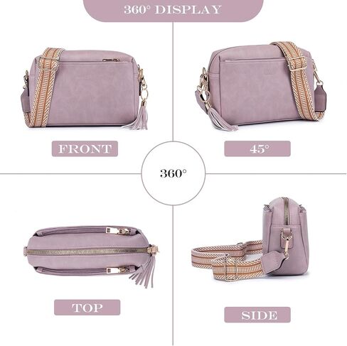 Triple Zip Small Crossbody Bag for women,Wide Strap Cell Phone Purse Shoulder Handbag Wallet with Credit Card Slots in Kuwait
