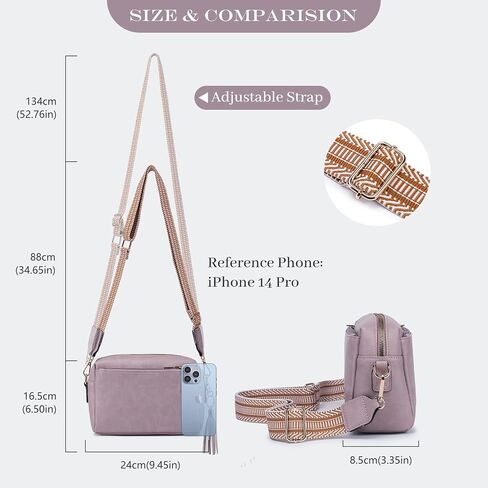 Triple Zip Small Crossbody Bag for women,Wide Strap Cell Phone Purse Shoulder Handbag Wallet with Credit Card Slots in Kuwait