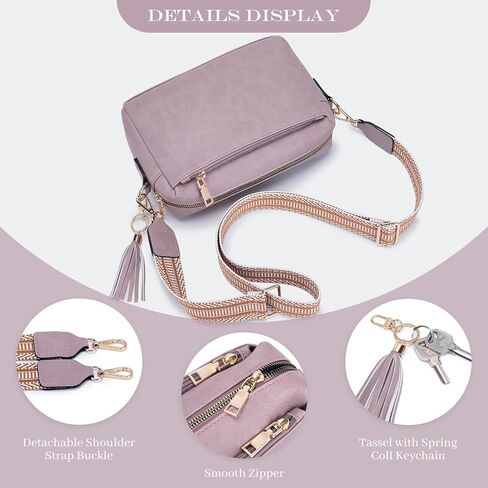 Triple Zip Small Crossbody Bag for women,Wide Strap Cell Phone Purse Shoulder Handbag Wallet with Credit Card Slots in Kuwait