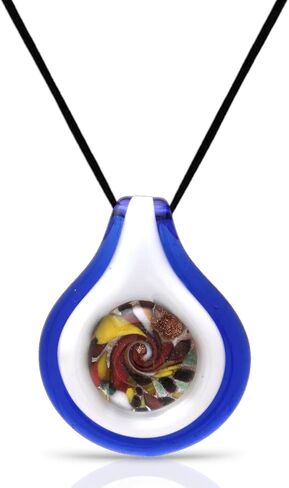 Handmade Murano Inspired Blown Abstract Glass Lampwork Art Pendant Necklace for Women Handcrafted Artisan Hypoallergenic Italian Style Jewelry in Saudi Arabia