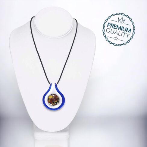 Handmade Murano Inspired Blown Abstract Glass Lampwork Art Pendant Necklace for Women Handcrafted Artisan Hypoallergenic Italian Style Jewelry in Saudi Arabia