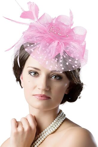 5 Pack Fascinators Hat for Women Tea Party Veil Mesh Headband Feather Derby Hat Lace Gloves Pearl Jewelry Set for 1920s Party in Saudi Arabia