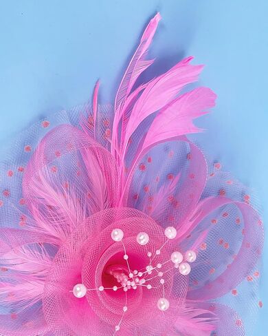 5 Pack Fascinators Hat for Women Tea Party Veil Mesh Headband Feather Derby Hat Lace Gloves Pearl Jewelry Set for 1920s Party in Saudi Arabia
