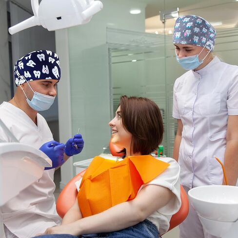 Unittype 12 Pcs Dental Caps for Women Adjustable Dentist Scrub Cap Elastic Nurse Hats Teeth Pattern Working Hats Bulk in Kuwait