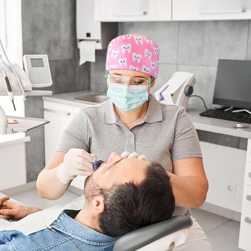 Unittype 12 Pcs Dental Caps for Women Adjustable Dentist Scrub Cap Elastic Nurse Hats Teeth Pattern Working Hats Bulk in Kuwait