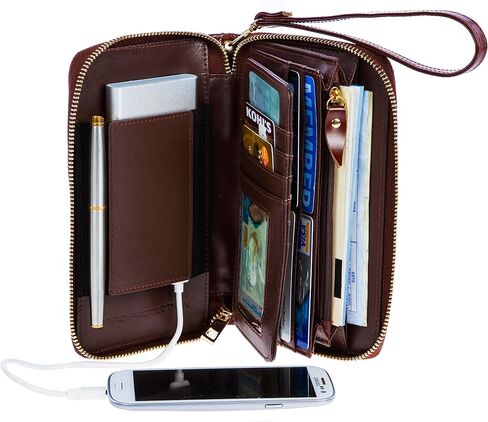 Women's Genuine Leather Wallet Wristlet Strap Clutch with Scan Proof Walls for ID protection -Crocodile Skin Design in Black in Saudi Arabia