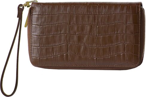 Women's Genuine Leather Wallet Wristlet Strap Clutch with Scan Proof Walls for ID protection -Crocodile Skin Design in Black in Saudi Arabia