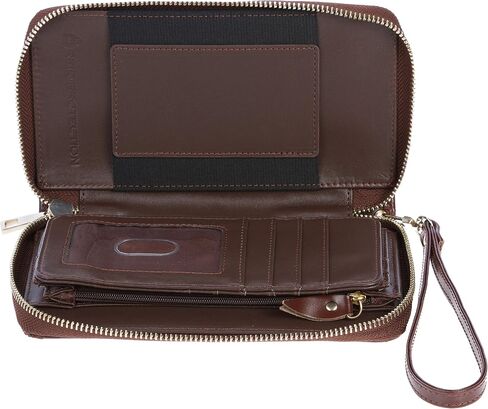 Women's Genuine Leather Wallet Wristlet Strap Clutch with Scan Proof Walls for ID protection -Crocodile Skin Design in Black in Saudi Arabia
