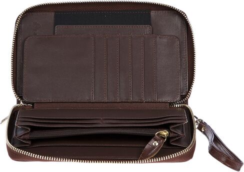 Women's Genuine Leather Wallet Wristlet Strap Clutch with Scan Proof Walls for ID protection -Crocodile Skin Design in Black in Saudi Arabia