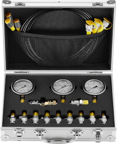 VEVOR Hydraulic Pressure Test Kit, 10/100/250/400/600bar, 5 Gauges 13 Test Couplings 14 Tee Connectors 5 Test Hoses, Hydraulic Gauge Kit with Sturdy Carrying Case, for Excavator Construction Machinery in Kuwait