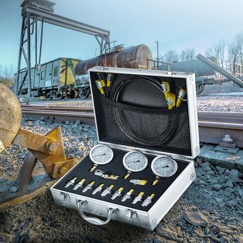 VEVOR Hydraulic Pressure Test Kit, 10/100/250/400/600bar, 5 Gauges 13 Test Couplings 14 Tee Connectors 5 Test Hoses, Hydraulic Gauge Kit with Sturdy Carrying Case, for Excavator Construction Machinery in Kuwait